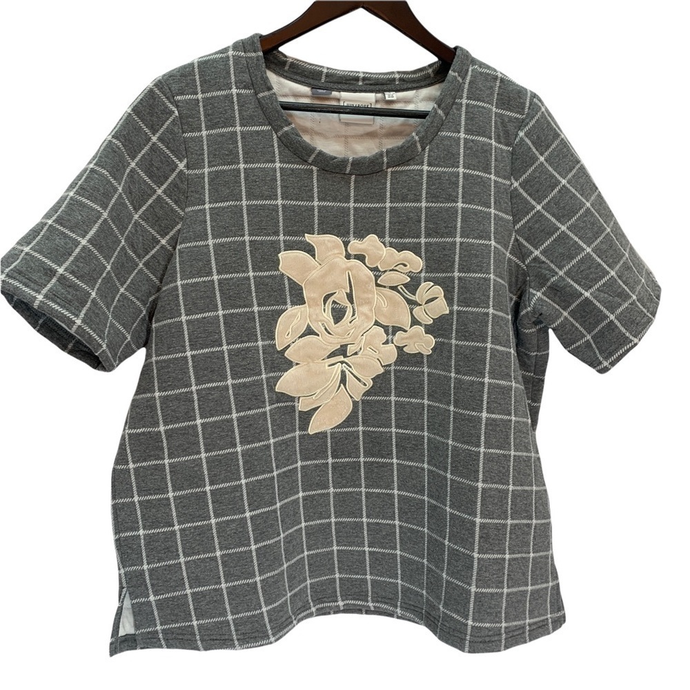 𝅺junarose🖤grey Oversized Windowpane Short Sleeve Sweatshirt Top Size M